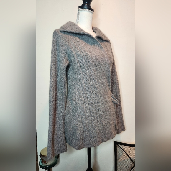❄️ J.Crew Alpaca & Wool Gray Cable Knit Wrap Cardigan Sweater | Large - Picture 3 of 11